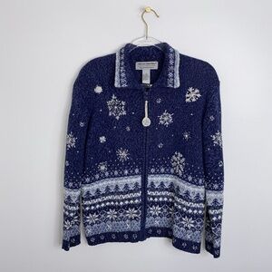 Heirloom Collectables Christmas Collection 2004 Sweater M Blue Sequin Beaded